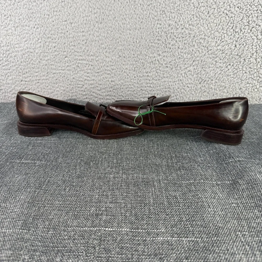 Tory Burch Loafers Womens 7 Brown Leather Square Toe Buckle Detail Block Heel
